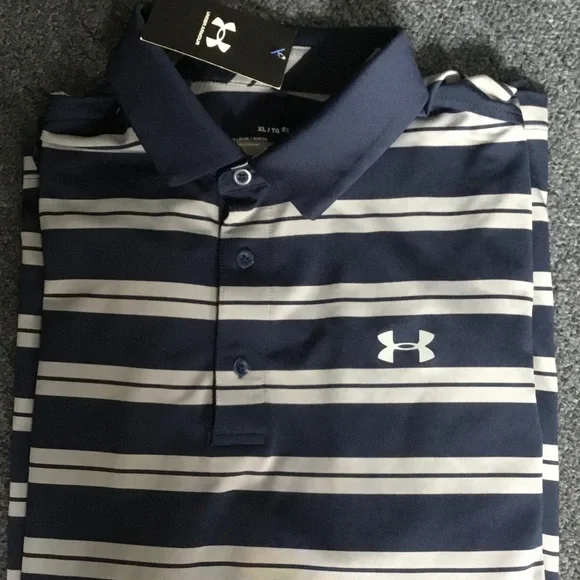 Under Armour Men's Polo in Navy and White Stripes - Picture 3 of 5
